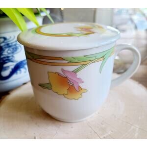 Vintage Japan Toscany Collection Tea Mug Westbury Orange Yellow Poppies Lid‎